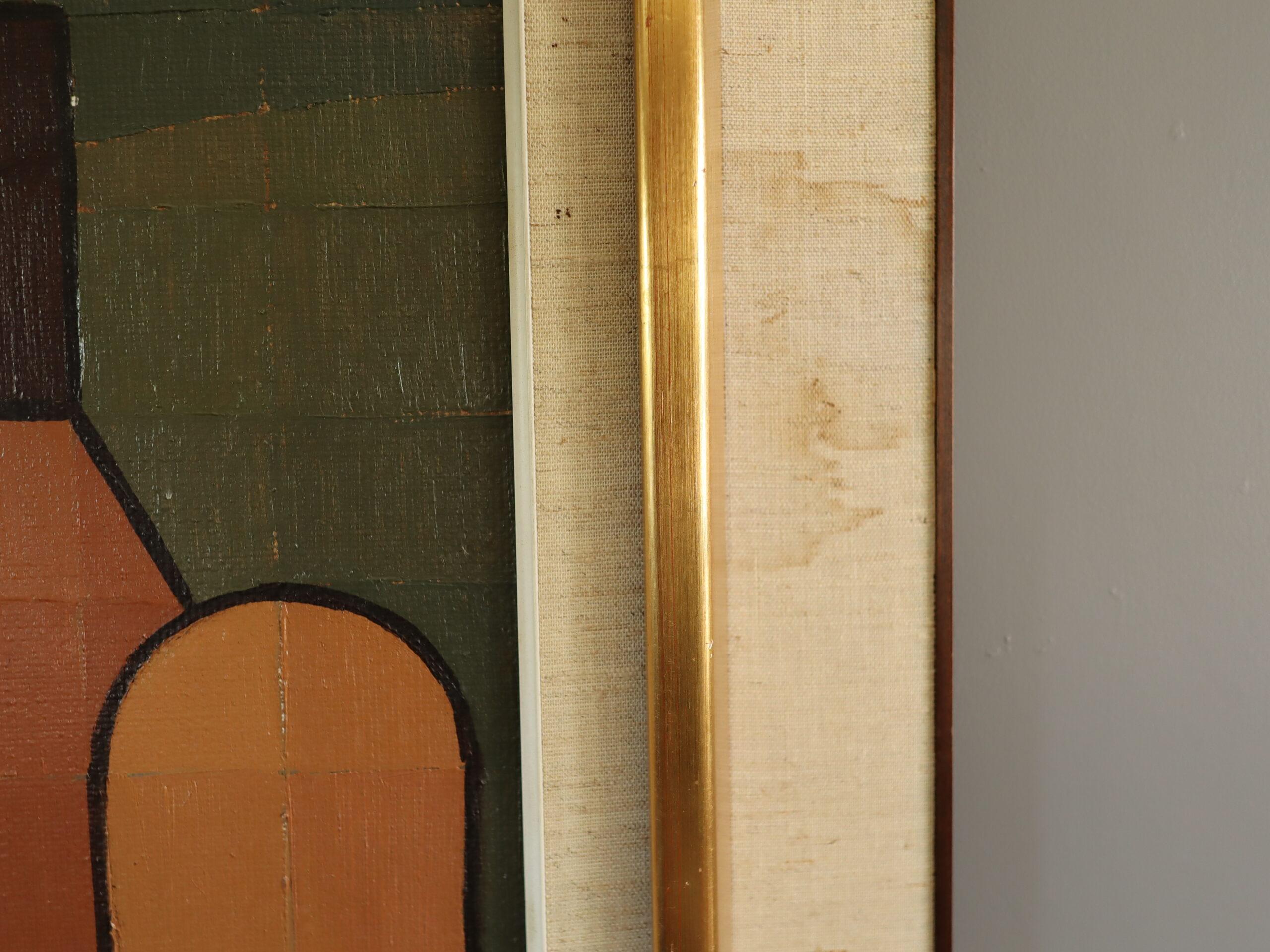 Mid Century Modern Vintage Geometrisch Abstrakt Figur Ölgemälde - Verflochten im Angebot 6