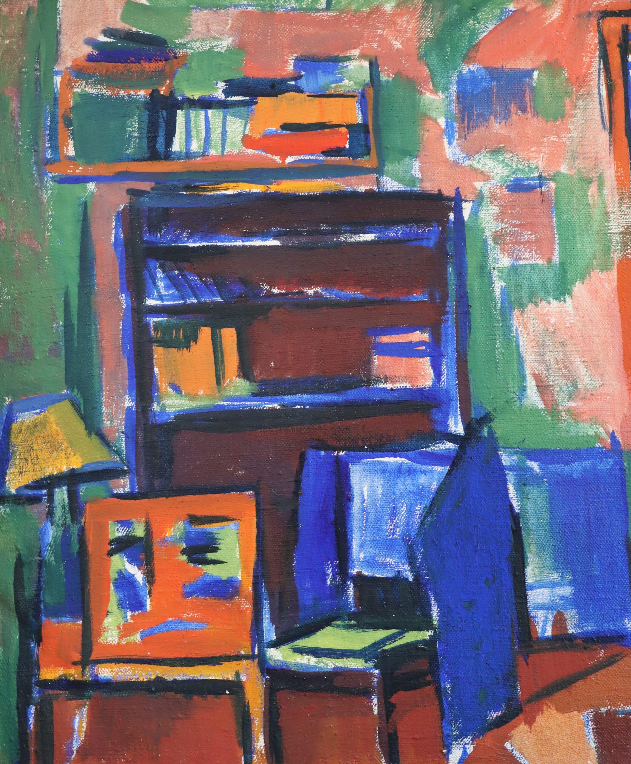 Pittura ad olio d'interni originale vintage di metà secolo - Interni vibranti in vendita 5