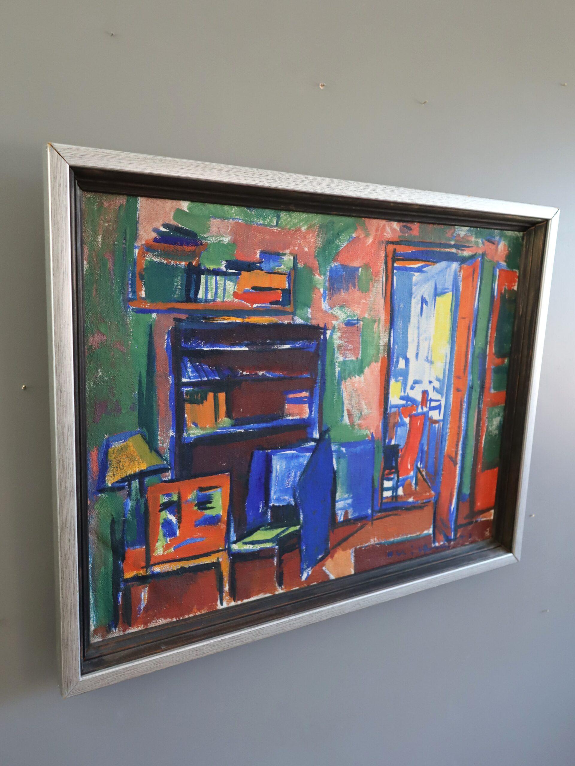 Pittura ad olio d'interni originale vintage di metà secolo - Interni vibranti - Painting Espressionista di Unknown