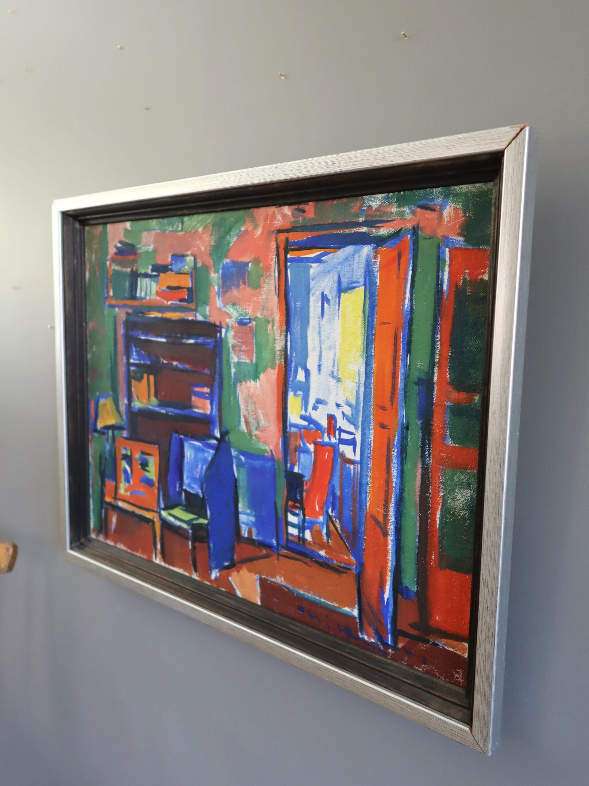 Pittura ad olio d'interni originale vintage di metà secolo - Interni vibranti - Interior Painting Grigio di Unknown