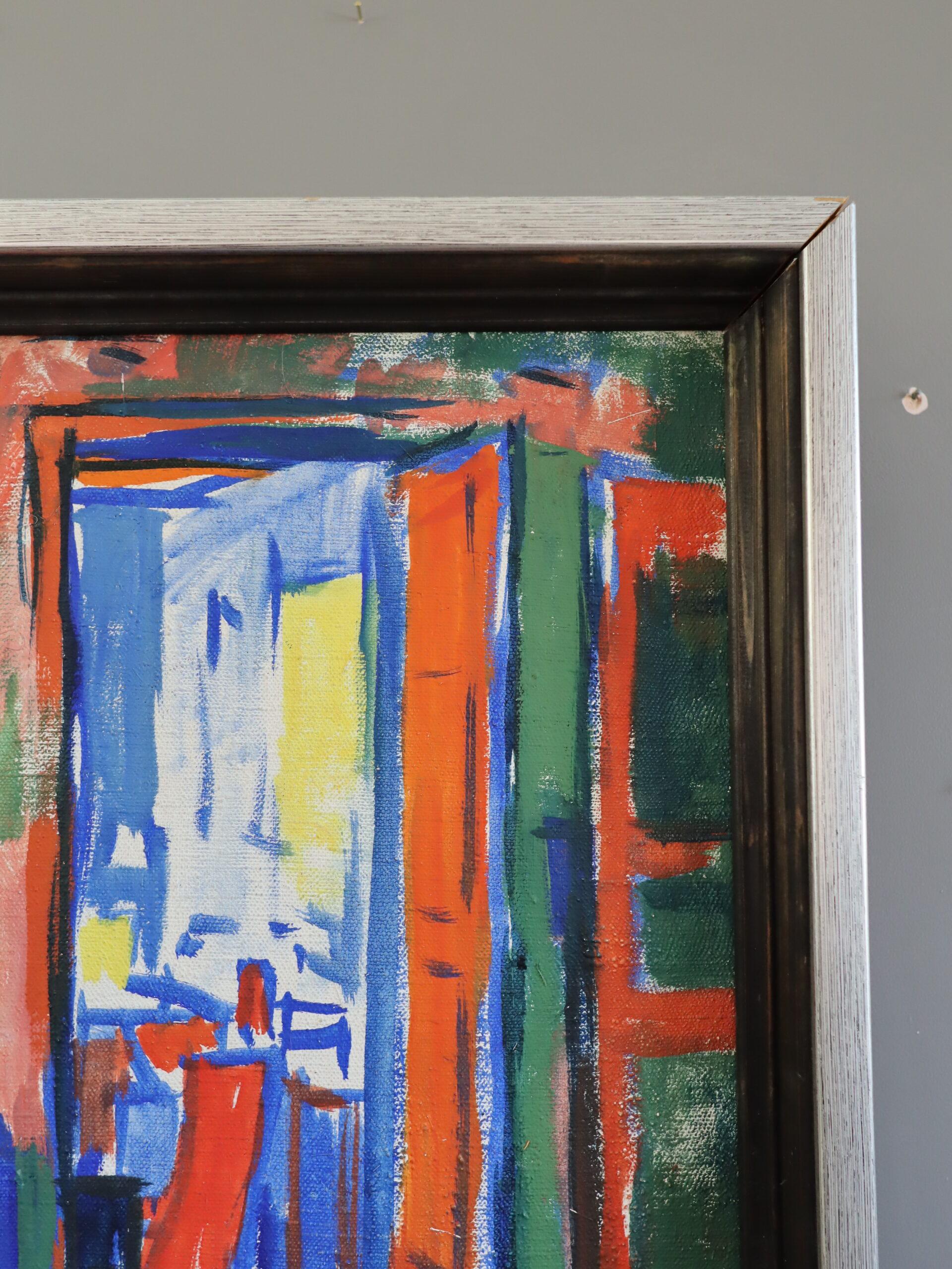 Pittura ad olio d'interni originale vintage di metà secolo - Interni vibranti in vendita 1