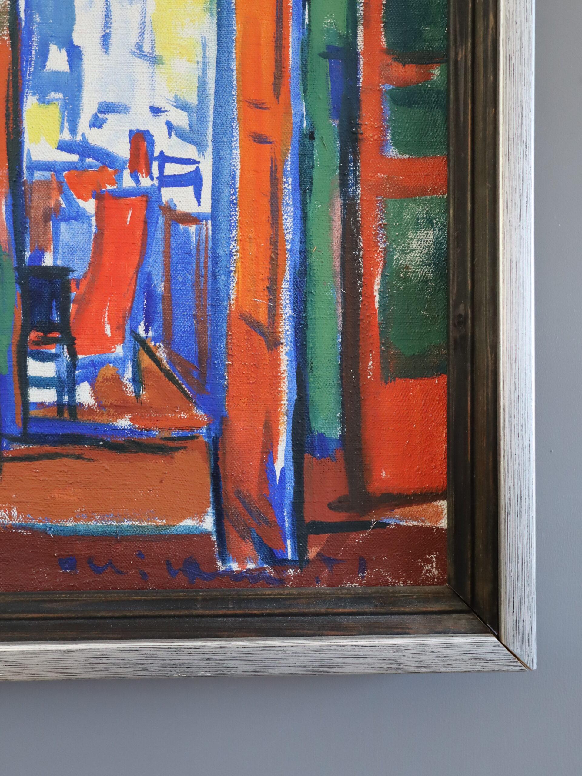Pittura ad olio d'interni originale vintage di metà secolo - Interni vibranti in vendita 3