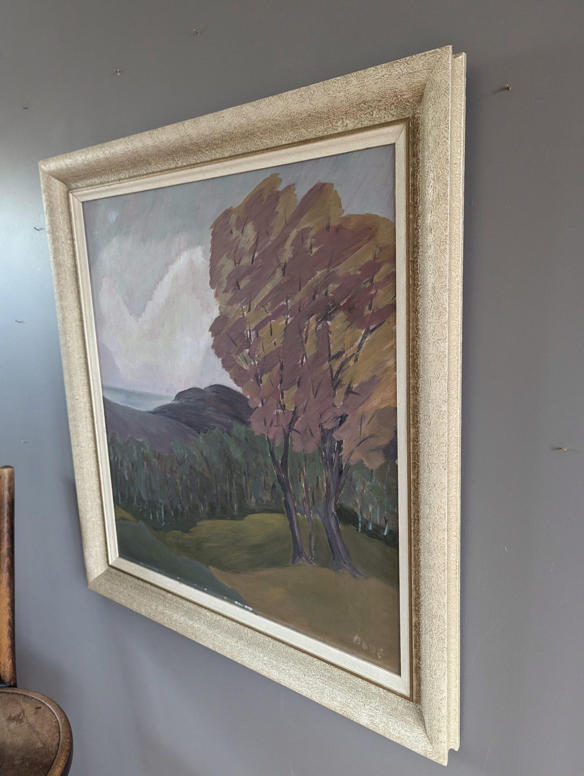 Mid-Century Modern Vintage Original Landscape Oil Painting - Autumn Reverie 2