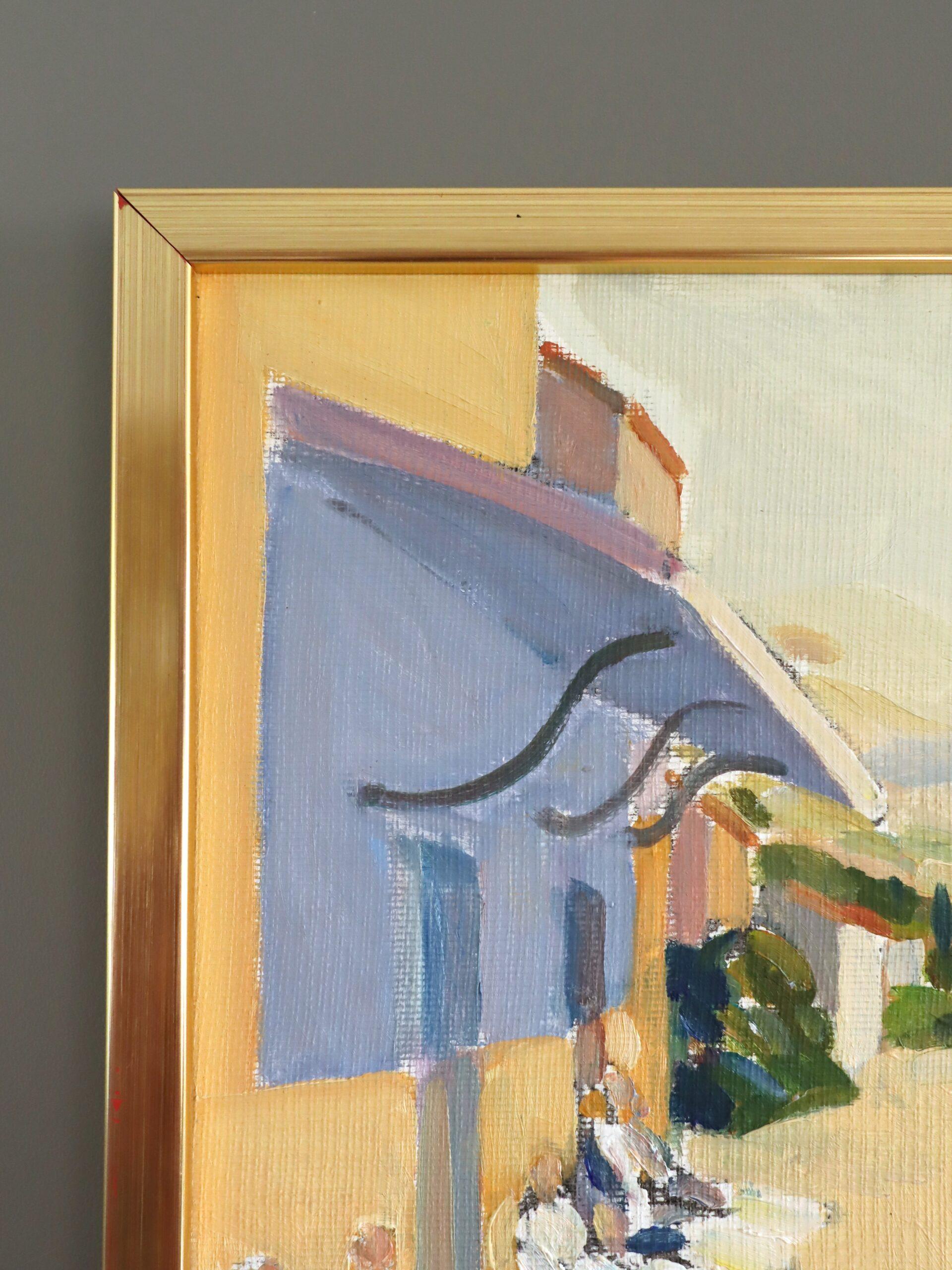 Mid Century Modern Vintage Original Landscape Oil Painting - Coastal Cafe 5