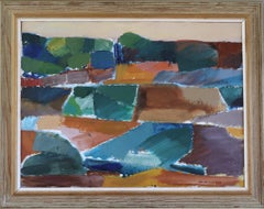 Mid Century Modern Vintage Original Landscape Oil Painting -Horizon in Fragments