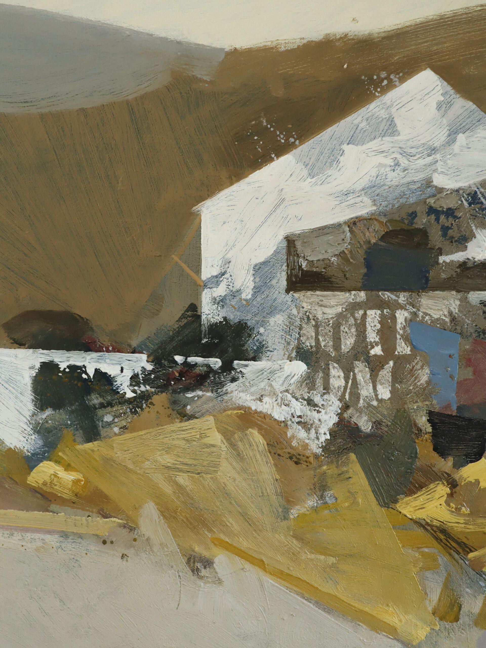 Peinture à l'huile originale de paysage vintage, moderne du milieu du siècle dernier - Abstraction rurale en vente 5