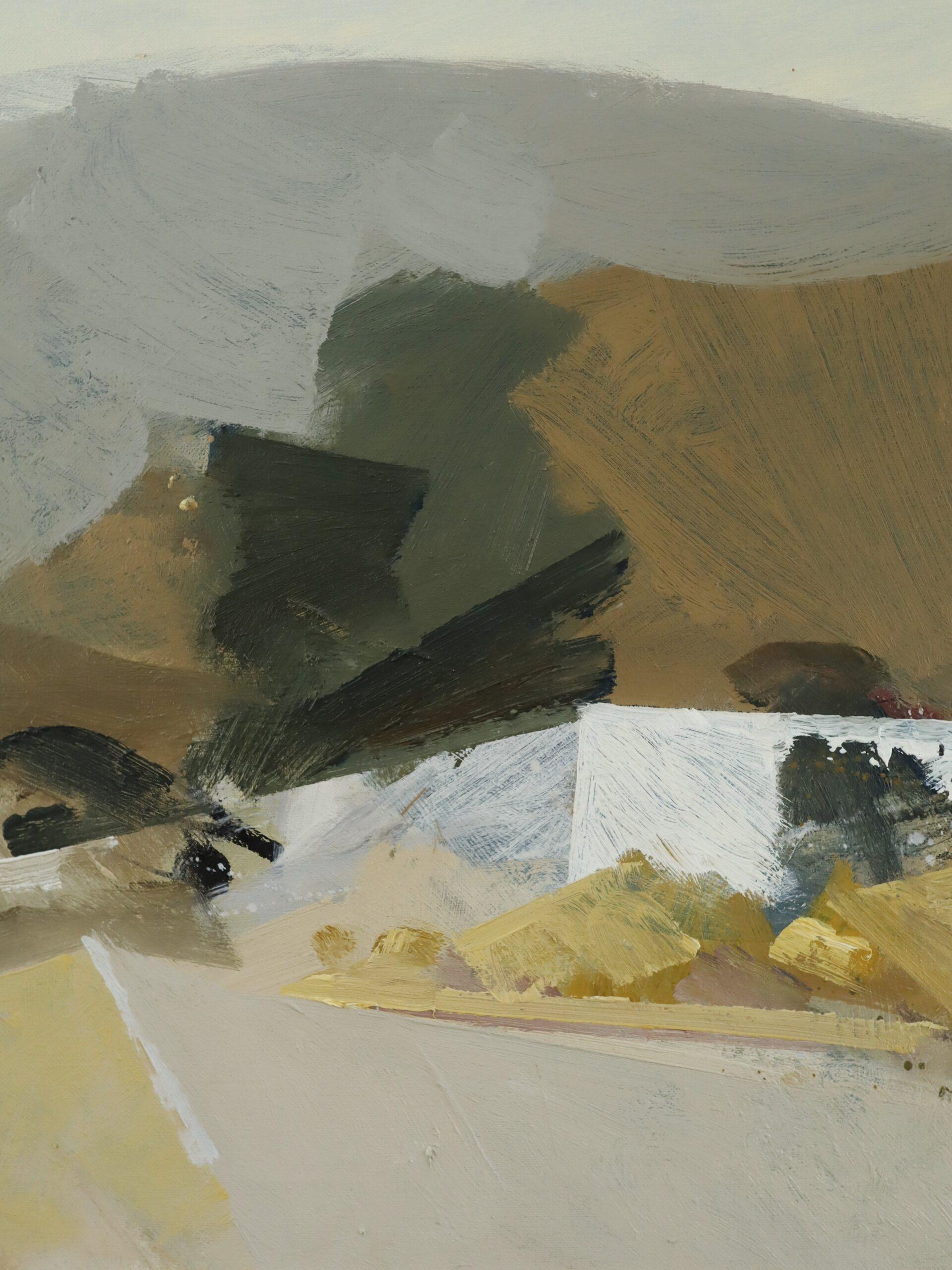 Peinture à l'huile originale de paysage vintage, moderne du milieu du siècle dernier - Abstraction rurale en vente 6