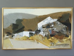 Mid-Century Modern Vintage Original Landscape Oil Painting - Rural Abstraction