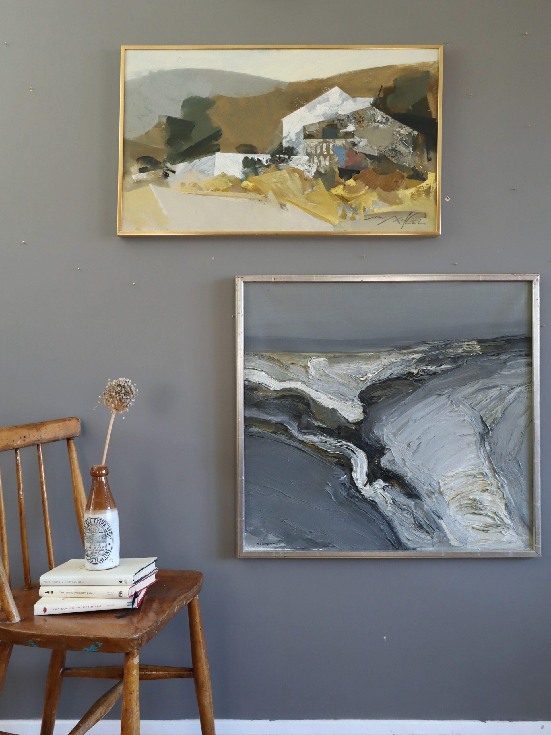 Peinture à l'huile originale de paysage vintage, moderne du milieu du siècle dernier - Abstraction rurale - Moderne Painting par Unknown
