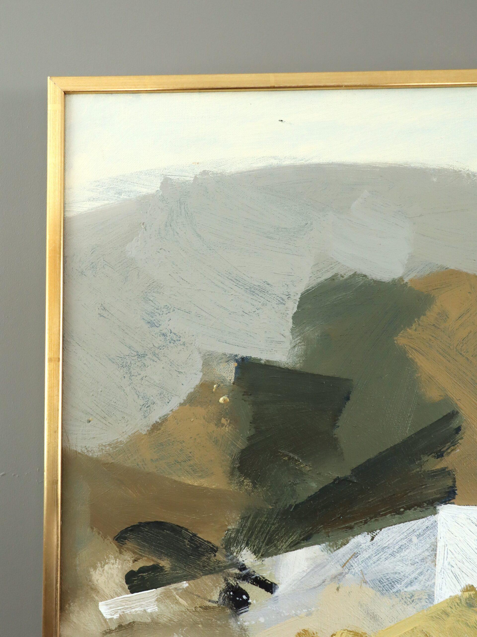 Peinture à l'huile originale de paysage vintage, moderne du milieu du siècle dernier - Abstraction rurale en vente 2