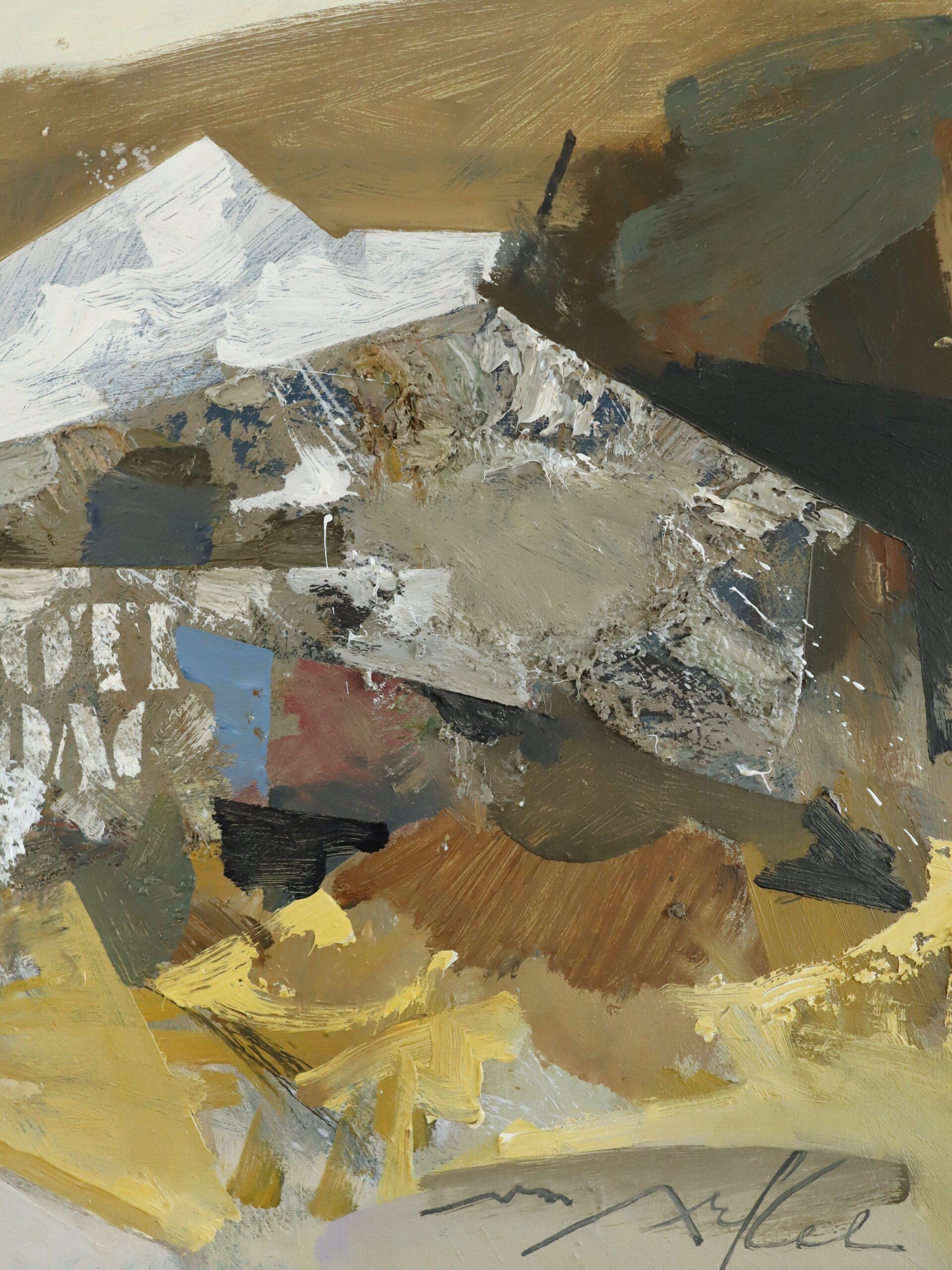 Peinture à l'huile originale de paysage vintage, moderne du milieu du siècle dernier - Abstraction rurale en vente 4