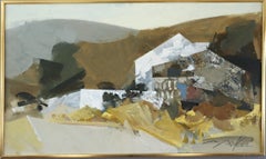 Mid-Century Modern Vintage Original Landscape Oil Painting - Rural Abstraction