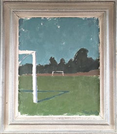 Mid Century Modern Vintage Original Landscape Oil Painting - The Football Field
