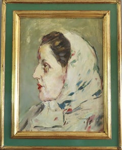 Mid Century Modern Vintage Original Portrait Oil Painting - Lady in Profile