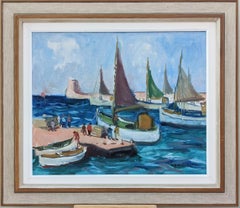 Mid-Century Modern Vintage Seascape Oil Painting - All Aboard, Framed