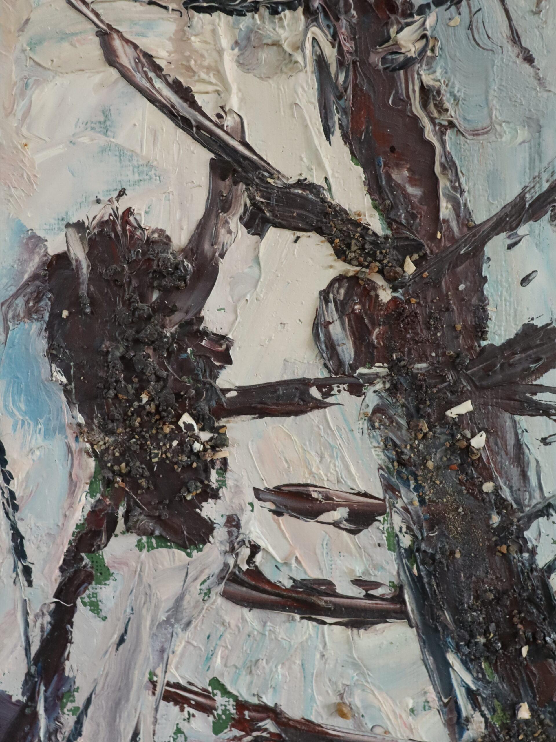 Mid Century Modern Vintage Semi-Abstract Landscape Oil Painting - Pine Cones For Sale 8