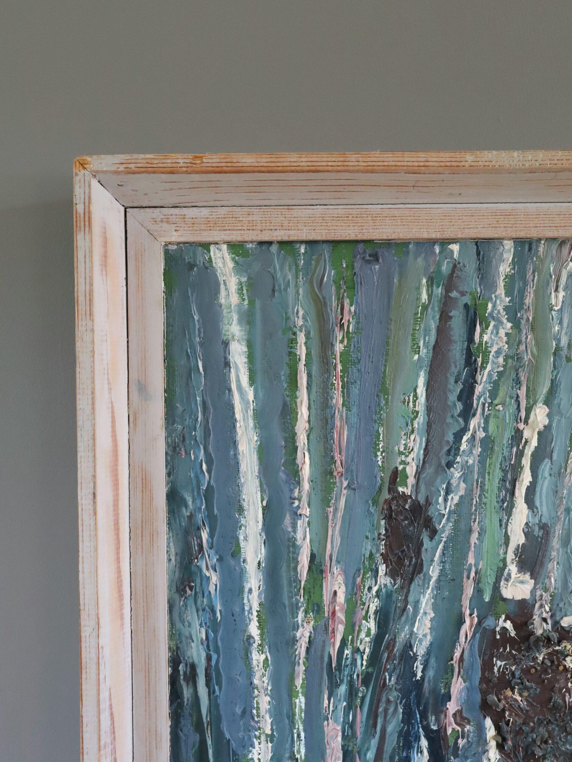Mid Century Modern Vintage Semi-Abstract Landscape Oil Painting - Pine Cones For Sale 3