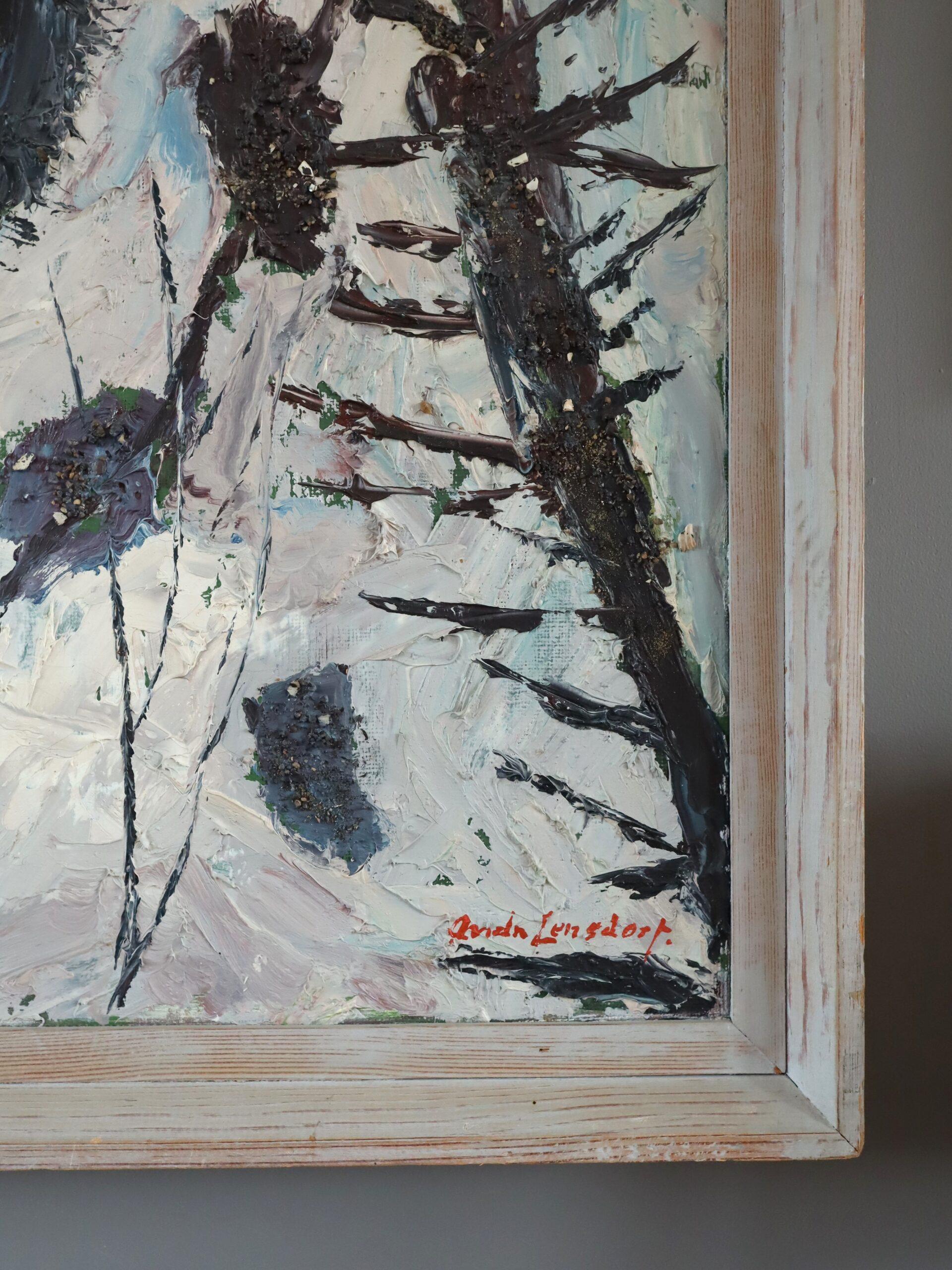 Mid Century Modern Vintage Semi-Abstract Landscape Oil Painting - Pine Cones For Sale 4