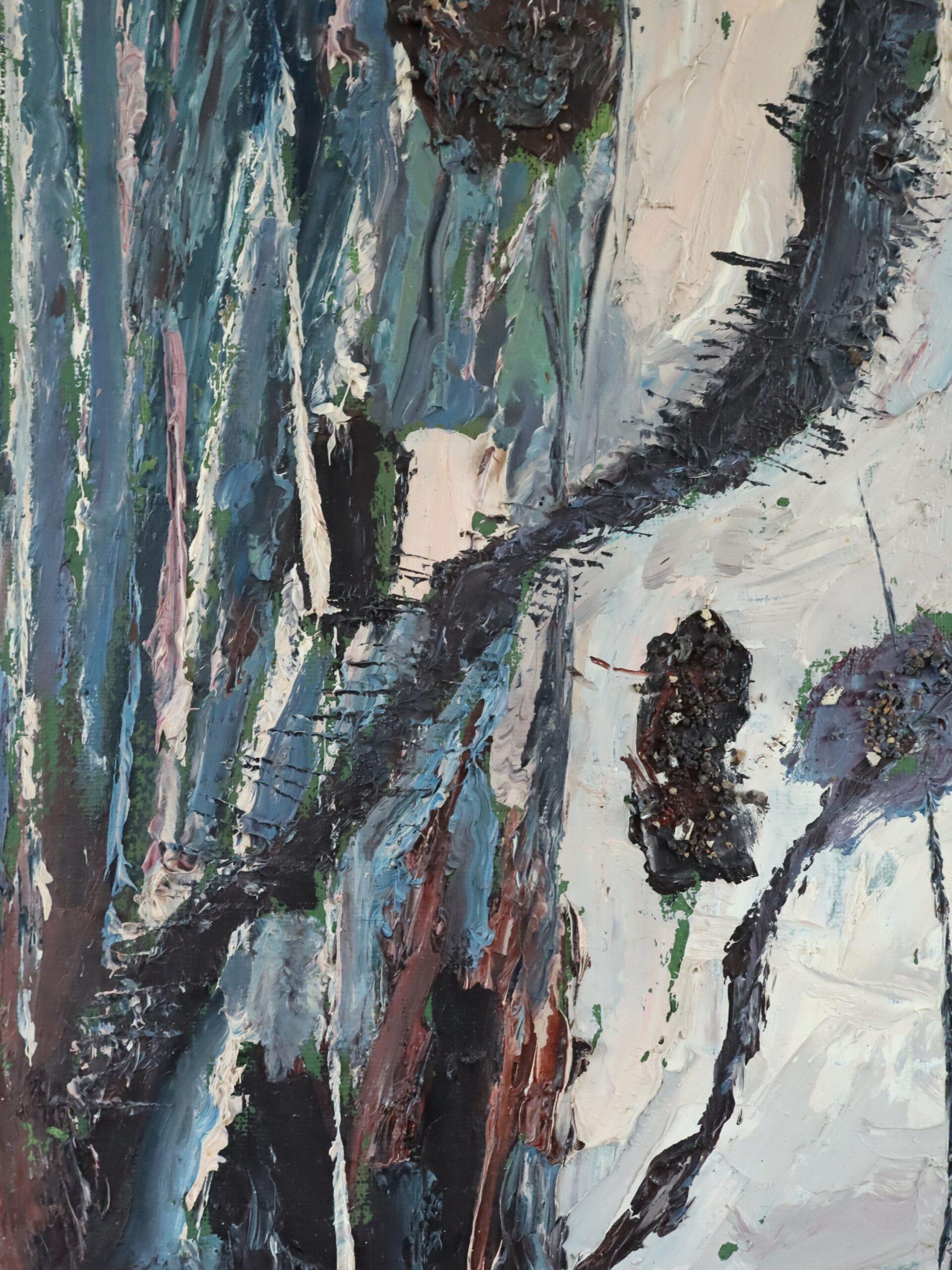 Mid Century Modern Vintage Semi-Abstract Landscape Oil Painting - Pine Cones For Sale 6