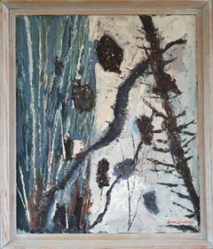 Mid Century Modern Vintage Semi-Abstract Landscape Oil Painting - Pine Cones