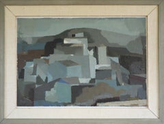 Mid Century Modern Vintage Swedish Abstract Cityscape Oil Painting -Urban Blocks