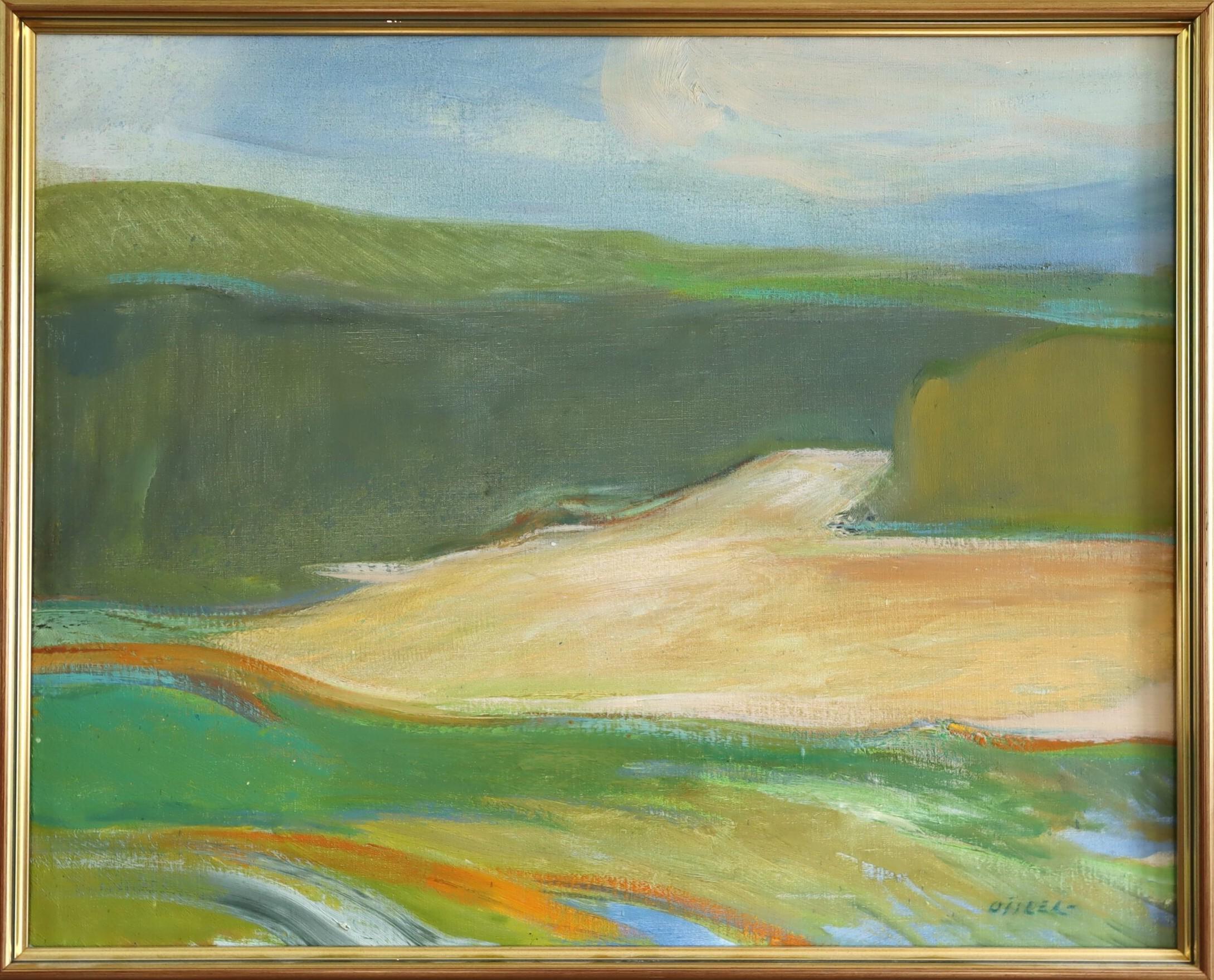 Mid Century Modern Vintage Schwedisch Abstrakte Landschaft Ölgemälde -Coastal Bend