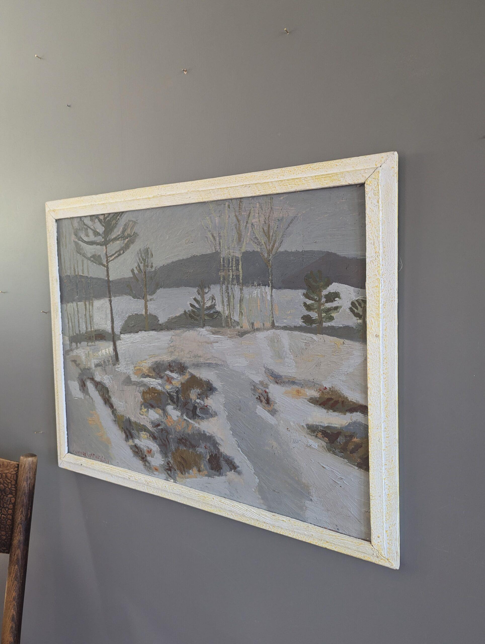 Mid Century Modern Vintage Swedish Abstract Landscape Oil Painting -Quiet Season For Sale 2