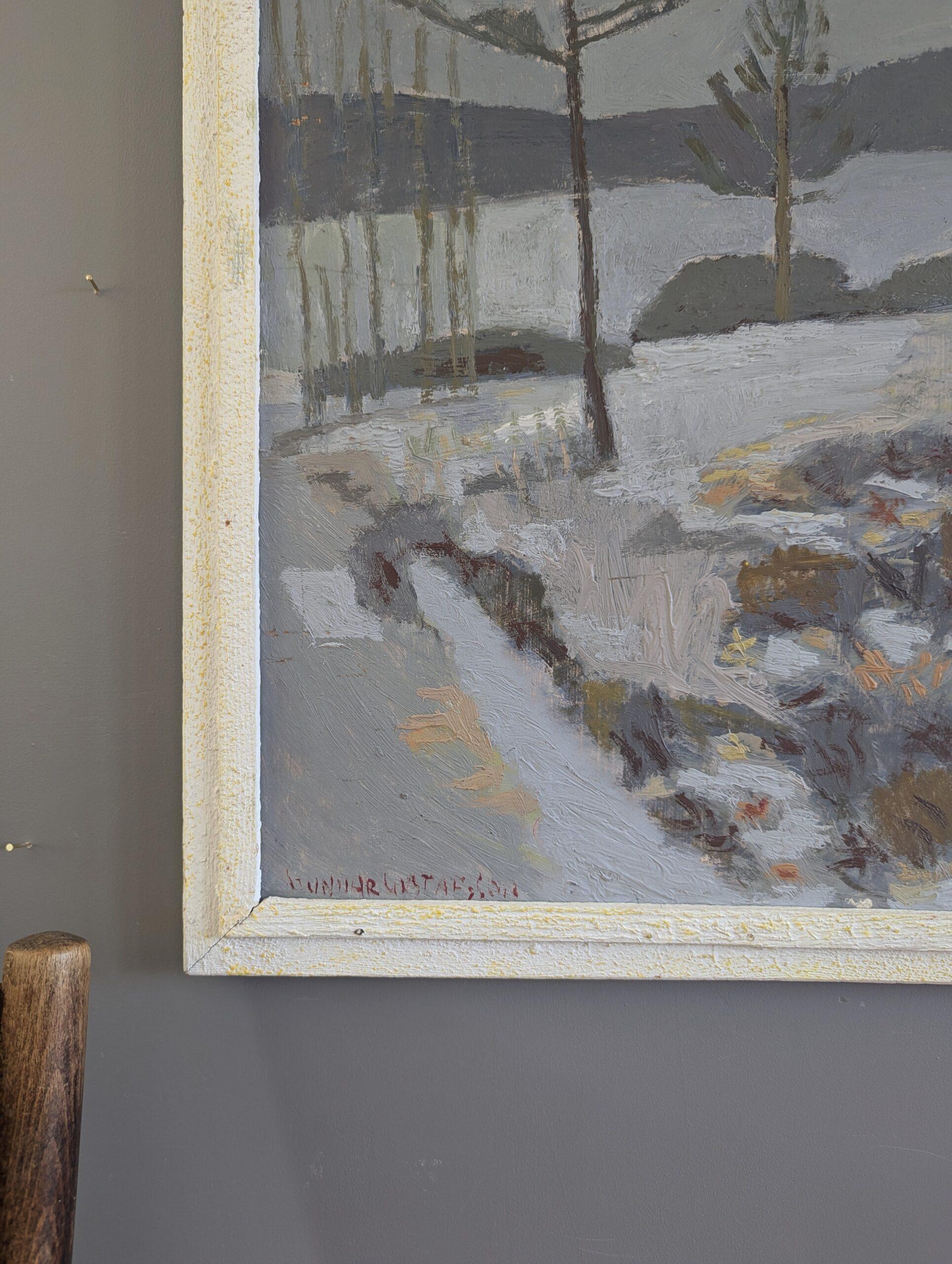 Mid Century Modern Vintage Swedish Abstract Landscape Oil Painting -Quiet Season For Sale 3