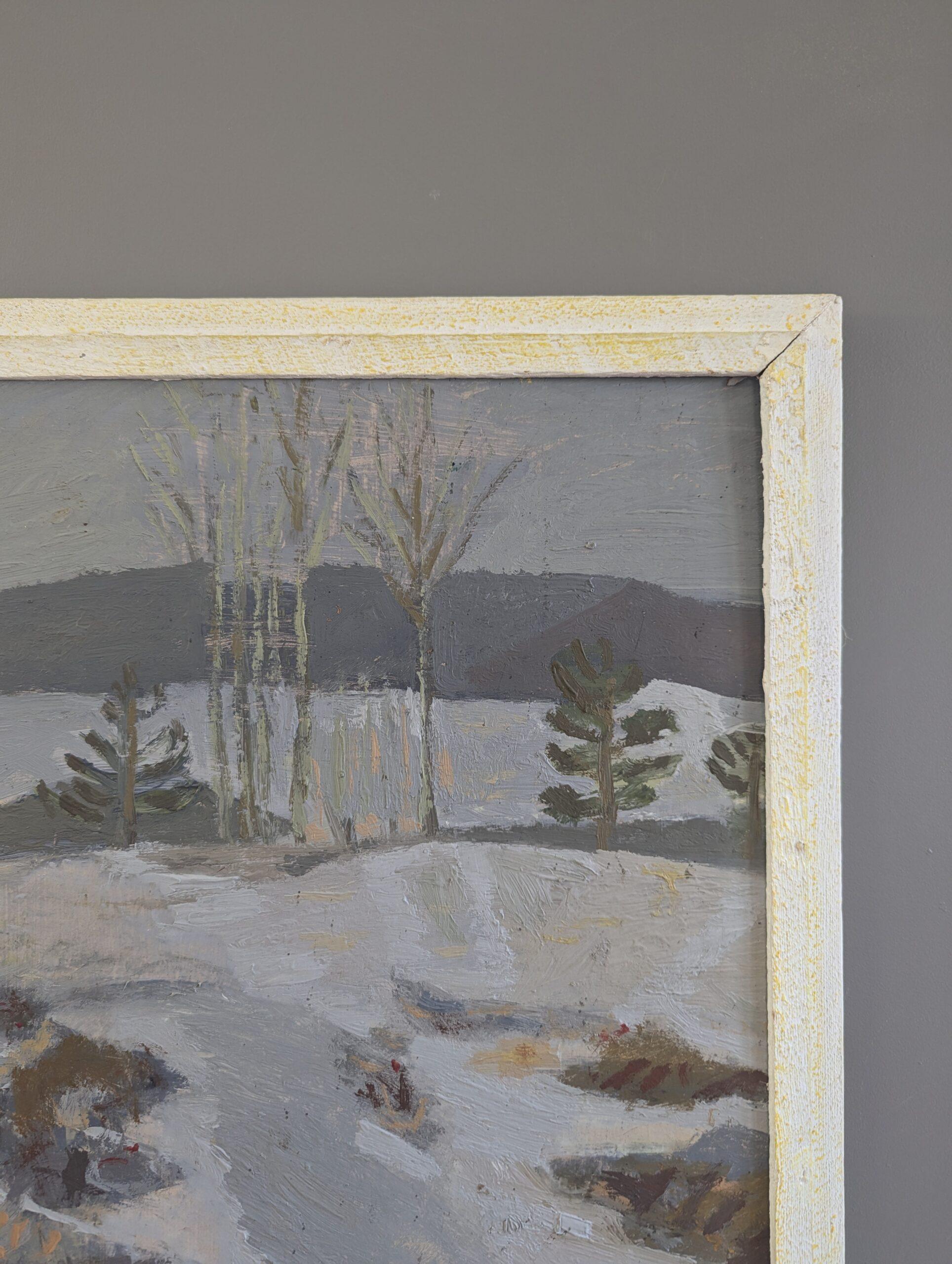 Mid Century Modern Vintage Swedish Abstract Landscape Oil Painting -Quiet Season For Sale 4