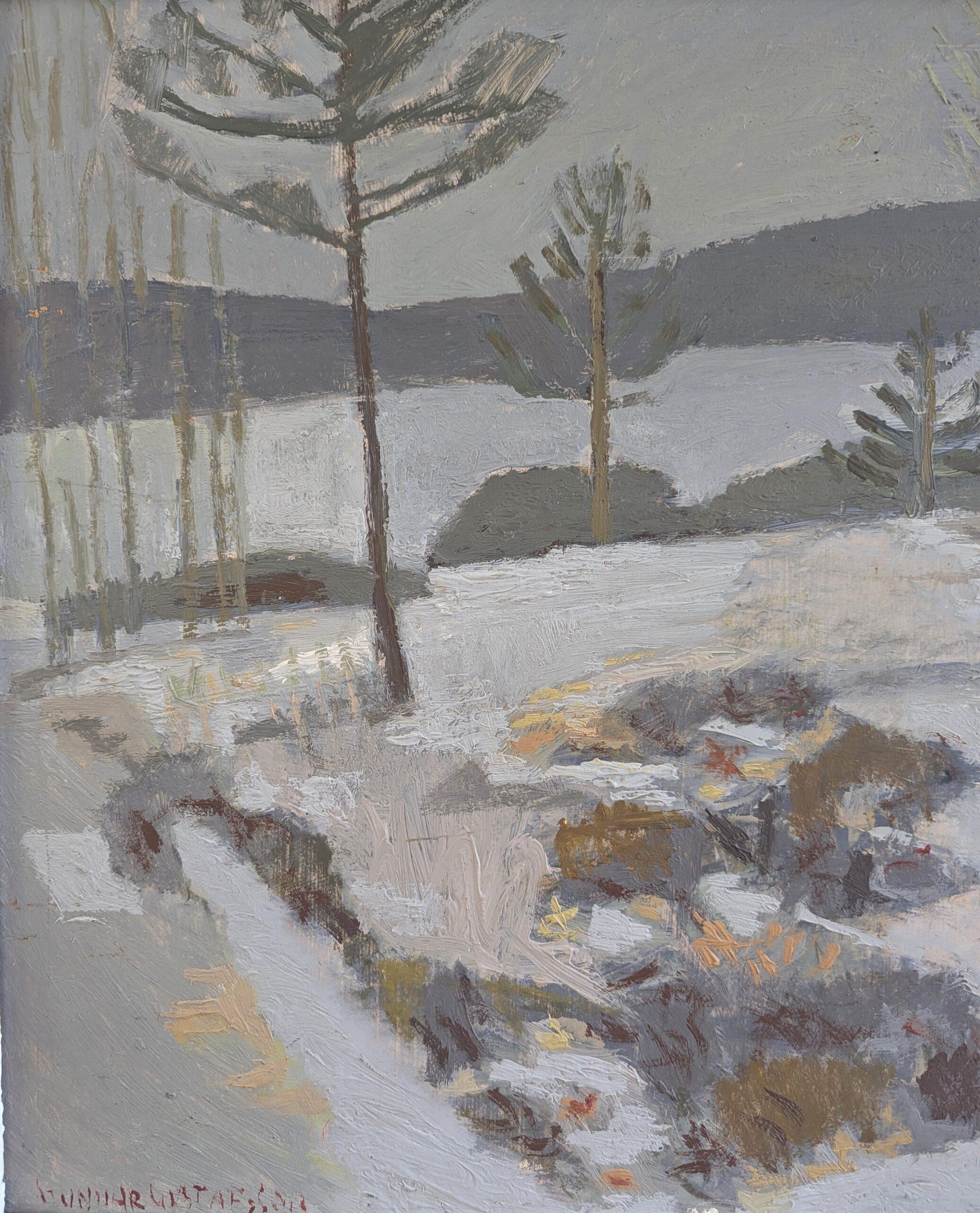 Mid Century Modern Vintage Swedish Abstract Landscape Oil Painting -Quiet Season For Sale 6