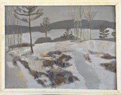 Mid Century Modern Vintage Swedish Abstract Landscape Oil Painting -Quiet Season