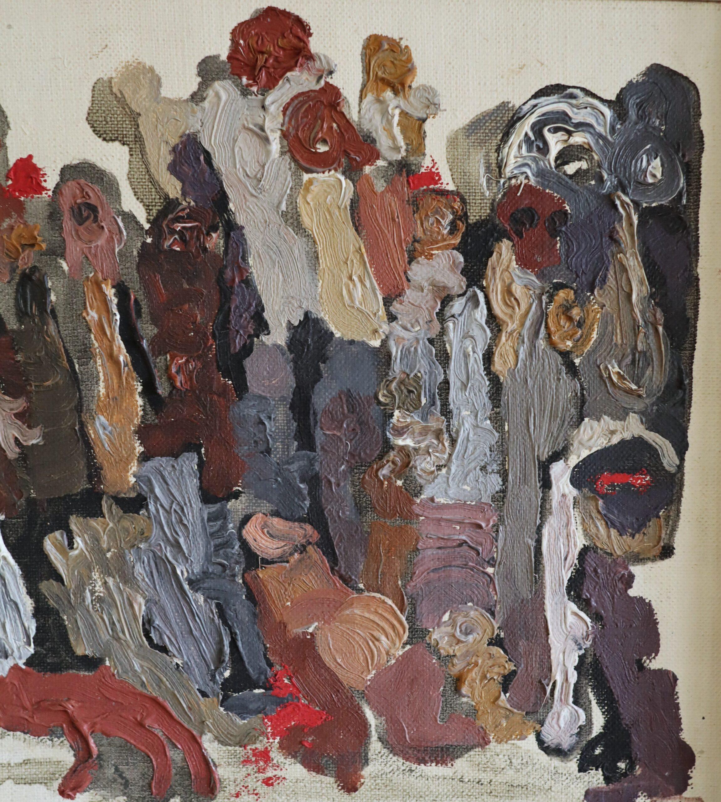 Mid Century Modern Vintage Swedish Abstract Oil Painting -Procession of Shadows For Sale 7