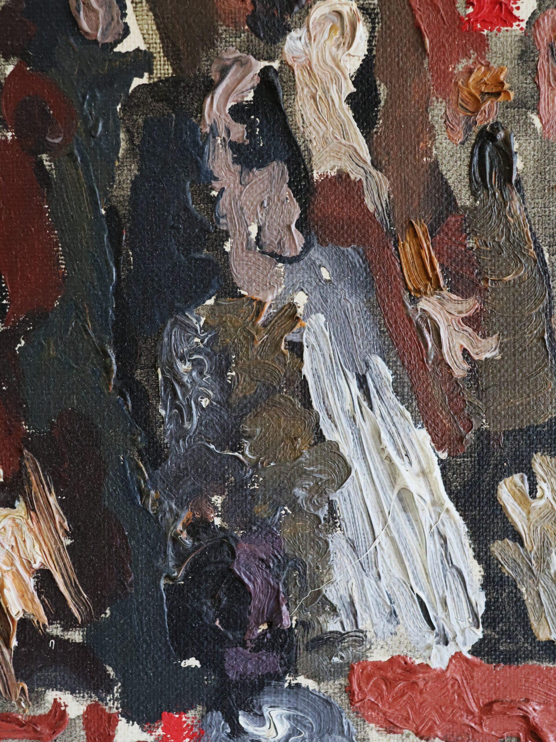 Mid Century Modern Vintage Swedish Abstract Oil Painting -Procession of Shadows For Sale 9