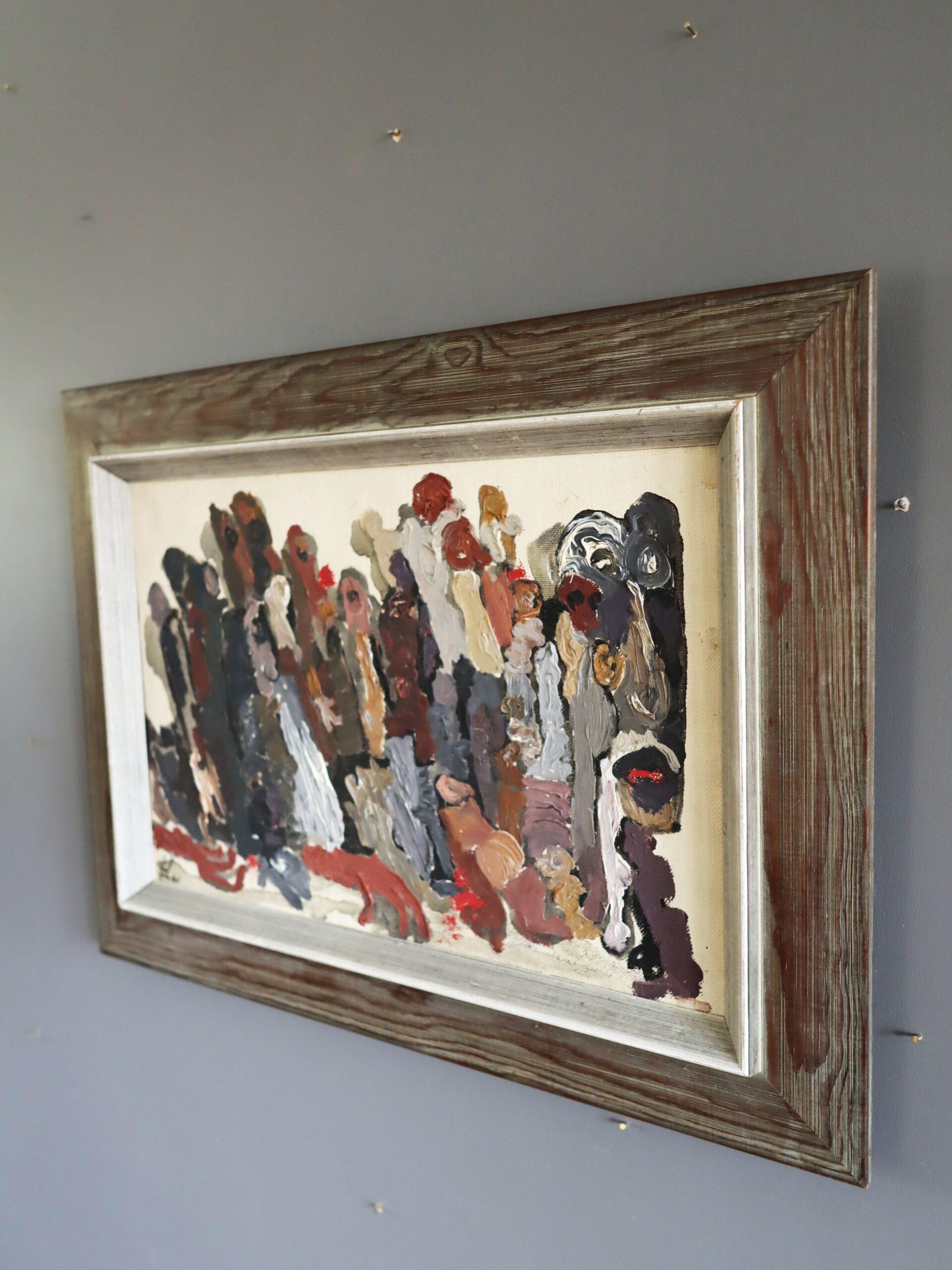 Mid Century Modern Vintage Swedish Abstract Oil Painting -Procession of Shadows For Sale 2