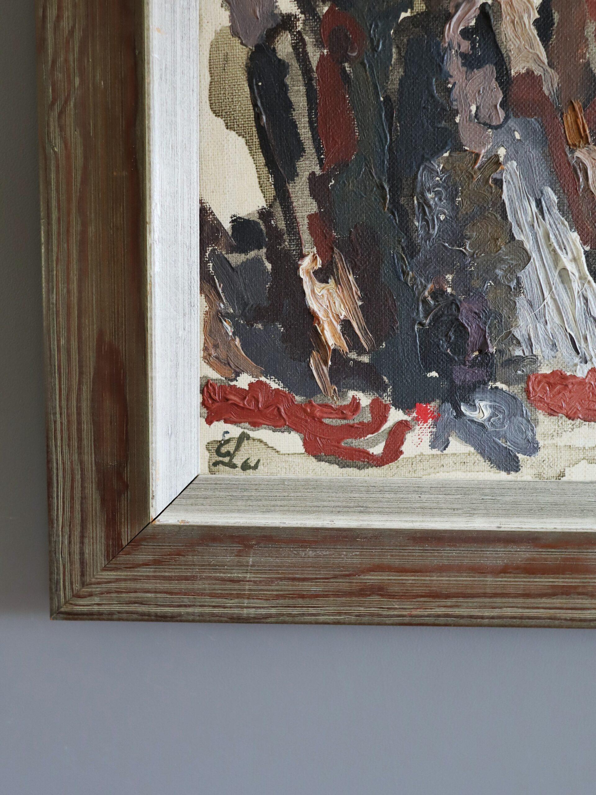 Mid Century Modern Vintage Swedish Abstract Oil Painting -Procession of Shadows For Sale 3