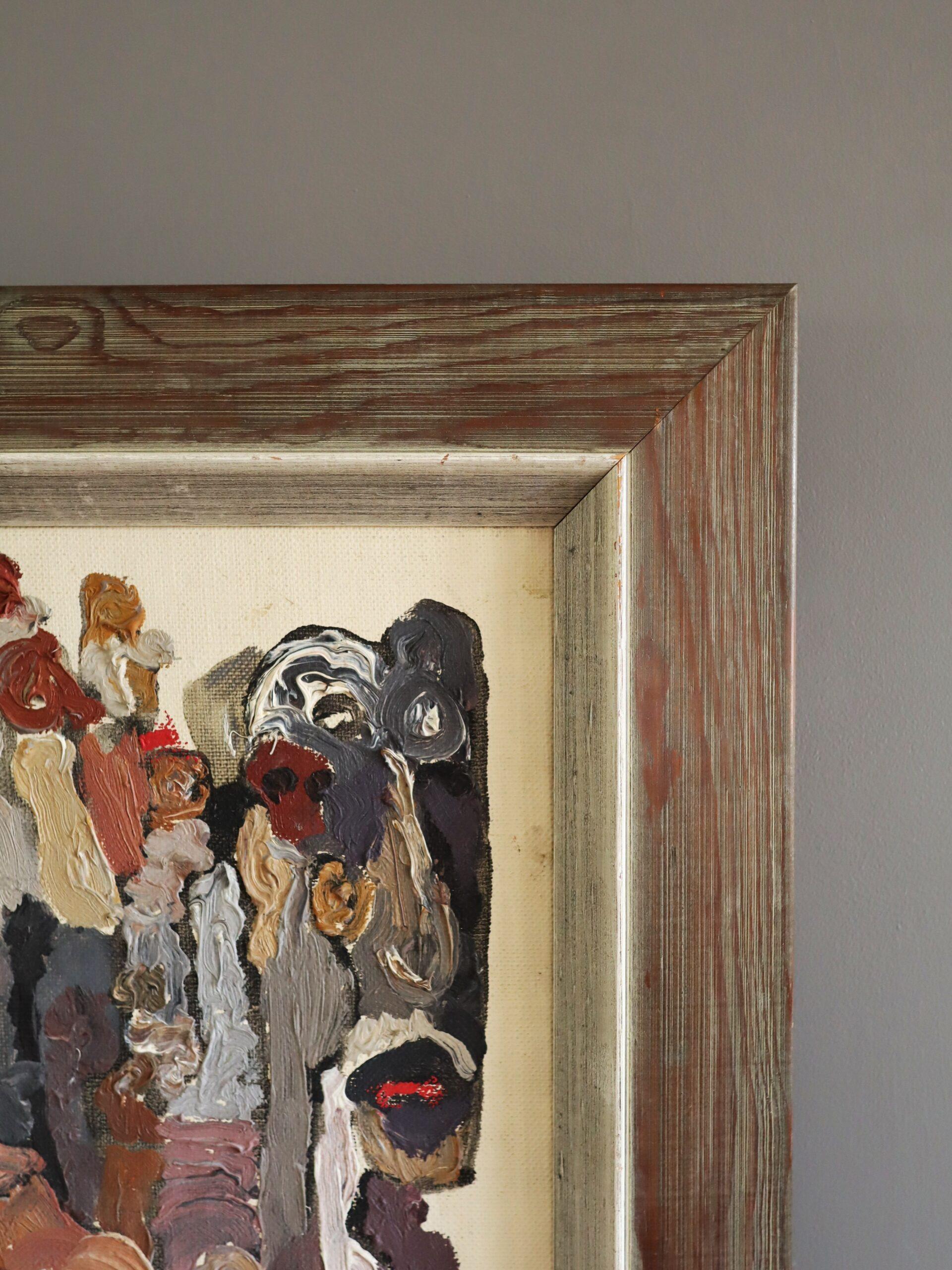 Mid Century Modern Vintage Swedish Abstract Oil Painting -Procession of Shadows For Sale 4