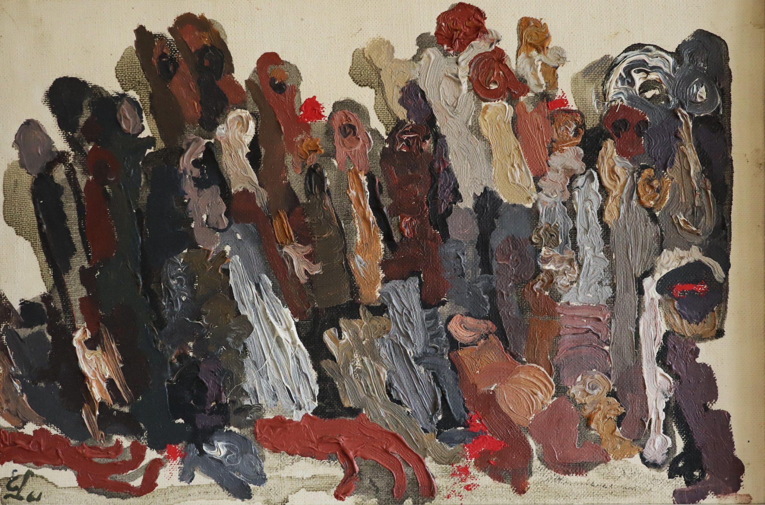 Mid Century Modern Vintage Swedish Abstract Oil Painting -Procession of Shadows For Sale 5