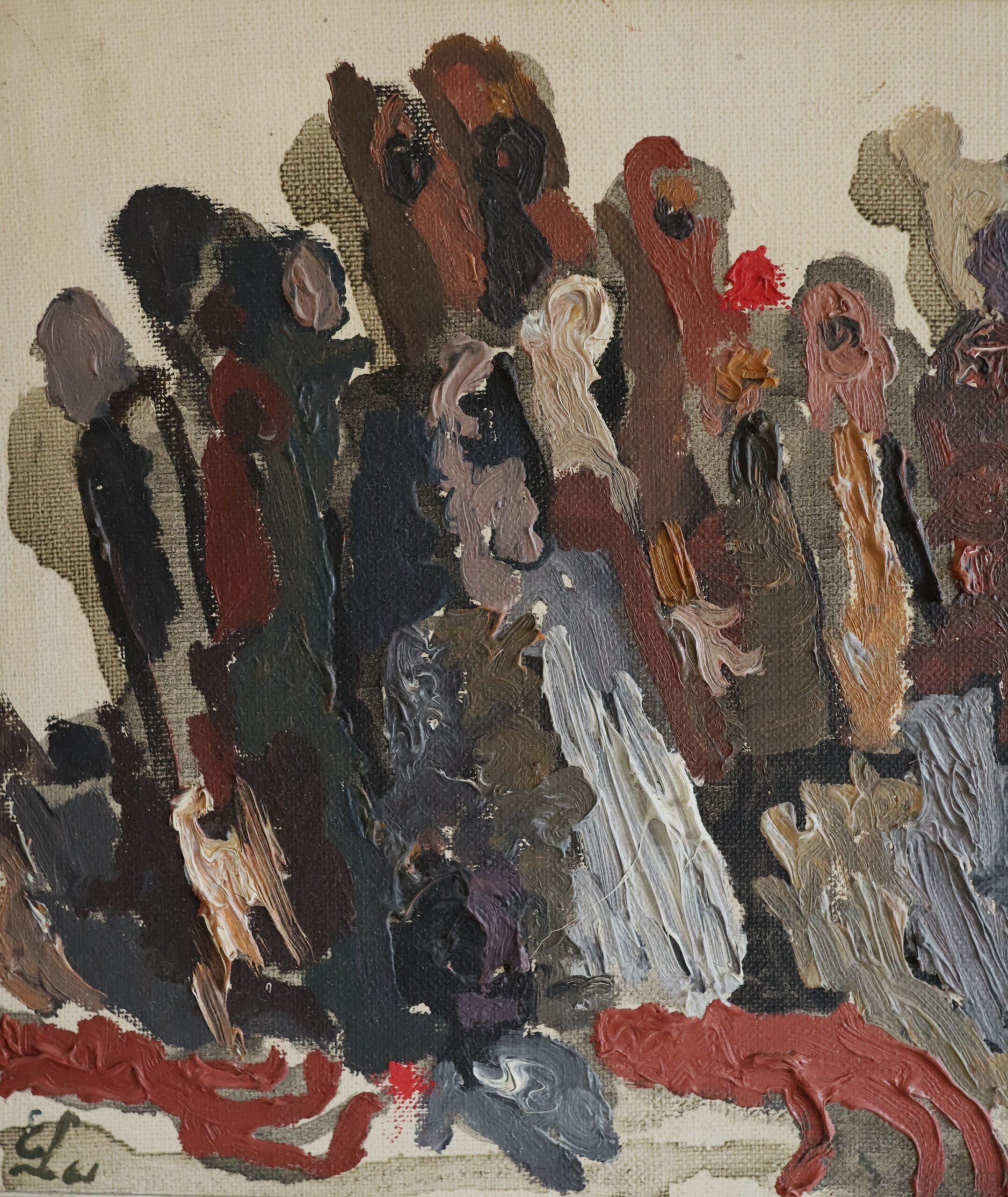 Mid Century Modern Vintage Swedish Abstract Oil Painting -Procession of Shadows For Sale 6