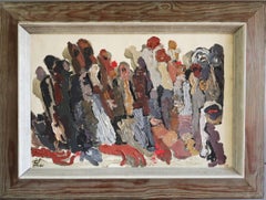 Mid Century Modern Vintage Swedish Abstract Oil Painting -Procession of Shadows