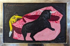 Mid Century Modern Vintage Swedish Animal Oil Painting - Matador in Yellow