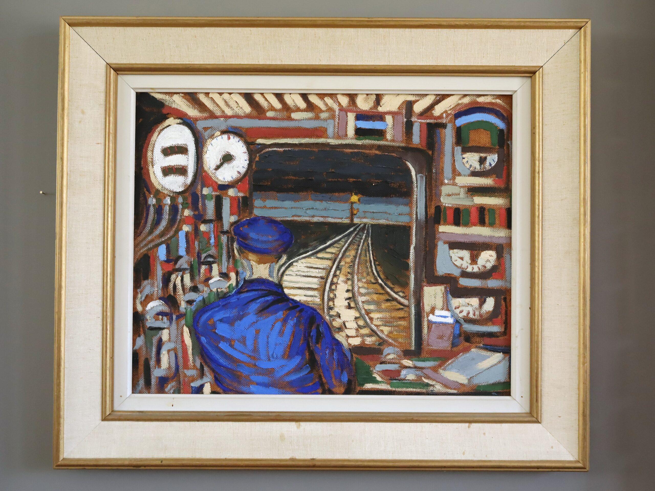Mid Century Modern Vintage Schwedisch Ausdrucksstarkes Ölgemälde - Durch den Tunnel – Painting von Unknown