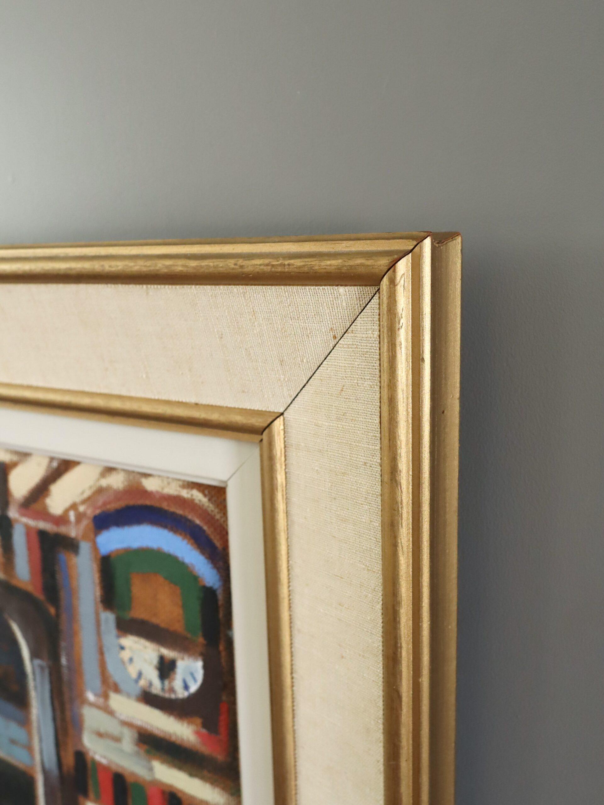 Mid Century Modern Vintage Schwedisch Ausdrucksstarkes Ölgemälde - Durch den Tunnel im Angebot 3