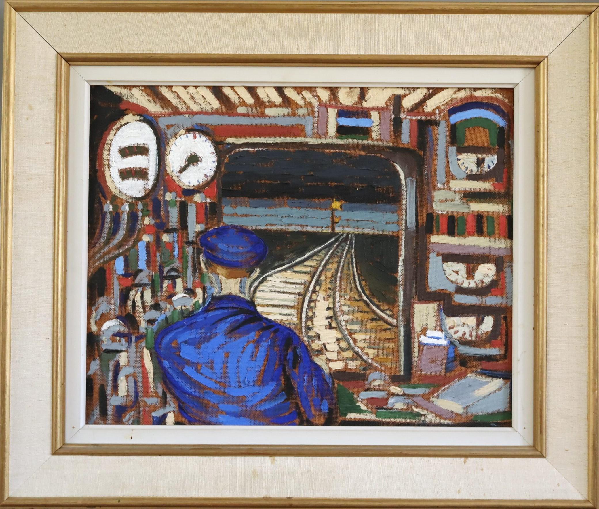 Mid Century Modern Vintage Schwedisch Ausdrucksstarkes Ölgemälde - Durch den Tunnel