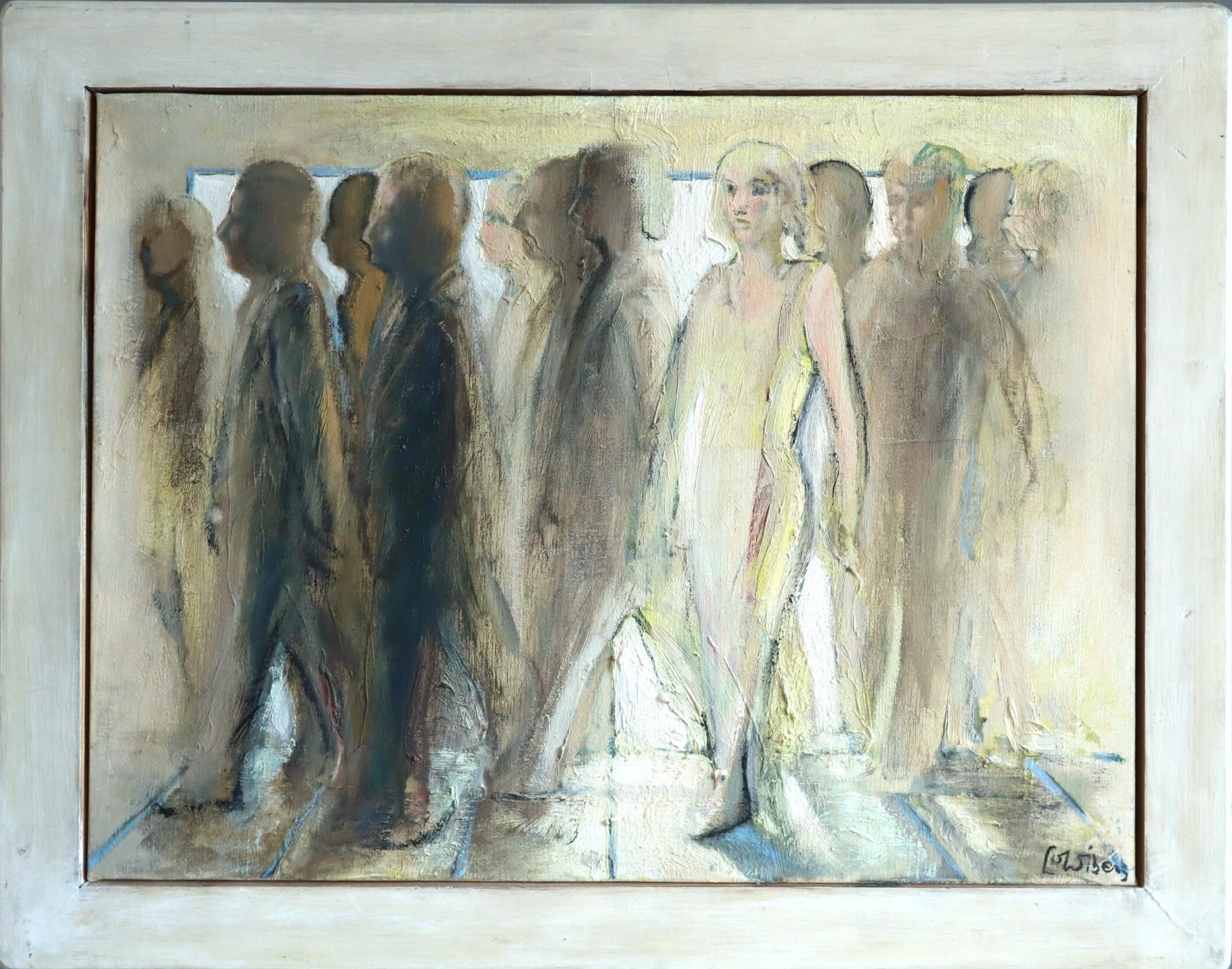 Unknown Figurative Painting - Mid Century Modern Vintage Swedish Figurative Oil Painting - Passing Light