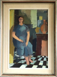 Dipinto figurativo svedese in stile Mid-Century Modern - Presence in Blue