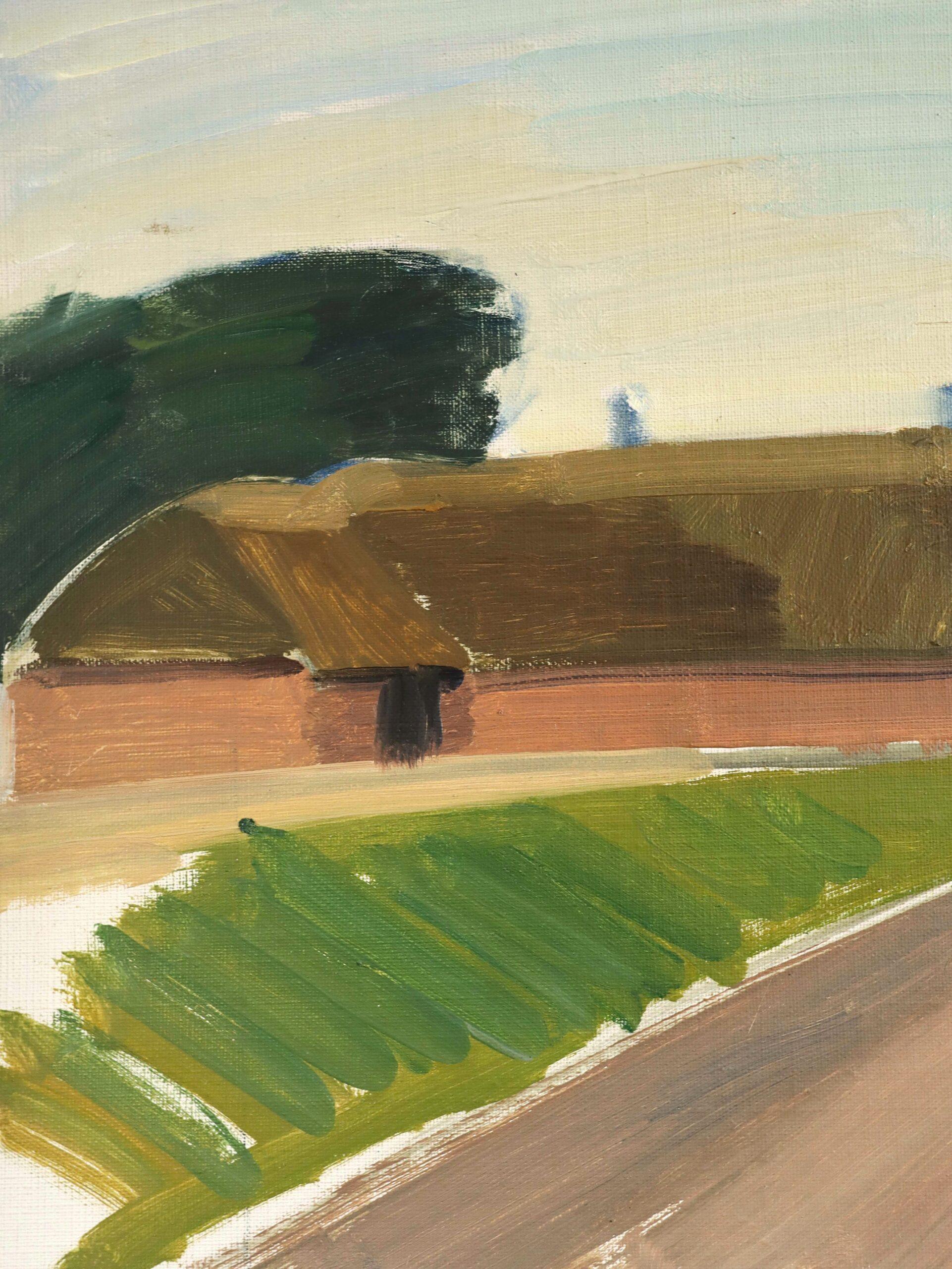 Mid Century Modern Vintage Swedish Landscape Oil Painting - Barn by Country Road For Sale 8