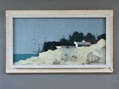 Mid Century Modern Vintage Swedish Landscape Oil Painting - Cliffside by the Sea