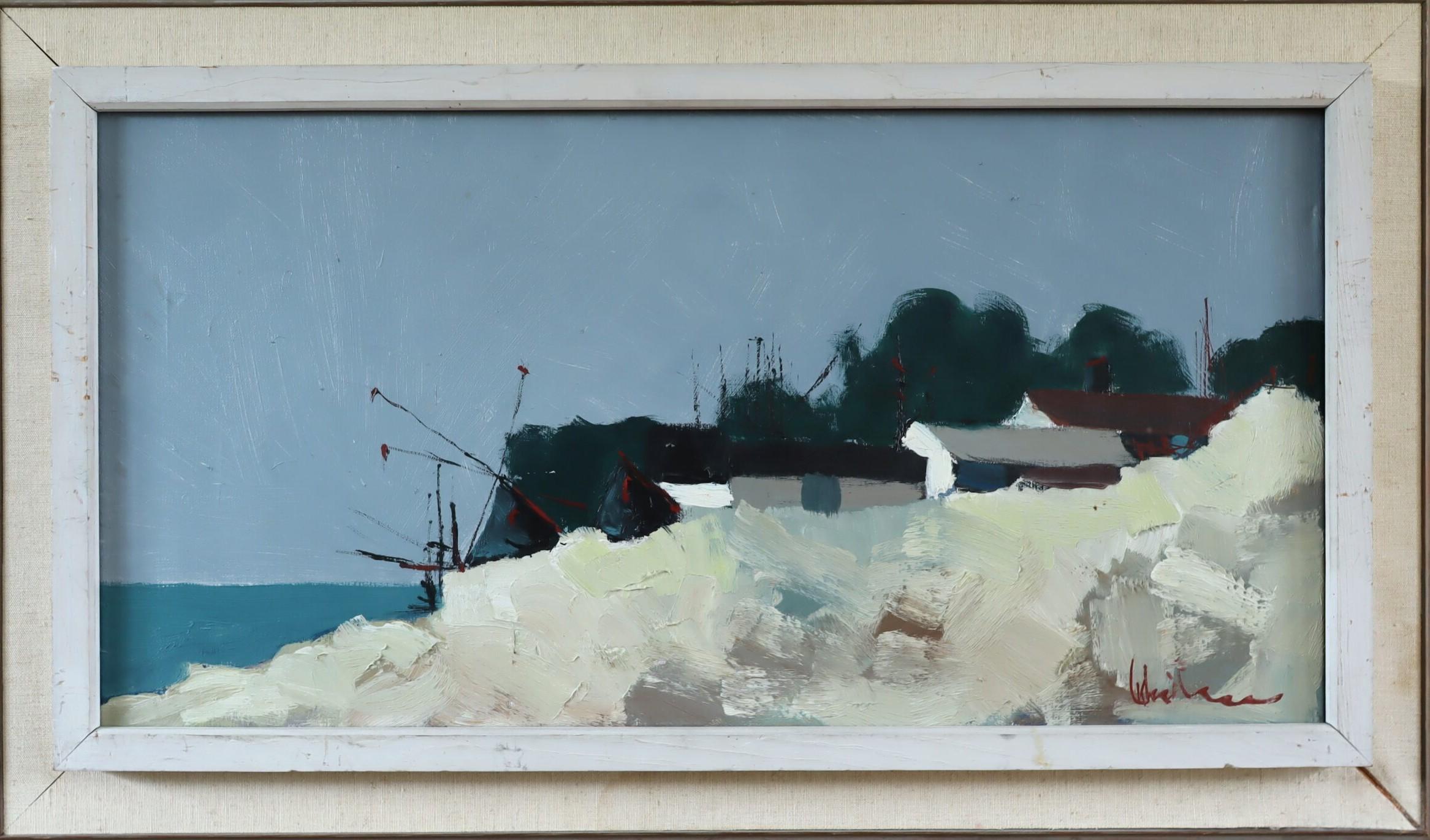 Mid Century Modern Vintage Swedish Landscape Oil Painting - Cliffside by the Sea