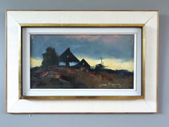Mid Century Modern Vintage Swedish Landscape Oil Painting - Fading Light