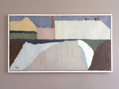 Mid-Century Modern Vintage Swedish Landscape Oil Painting - Pastel Settlement